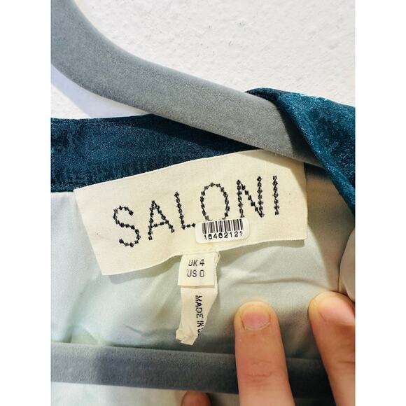 SALONI Blue White Floral Tabitha Feather Papyrus 100% Silk Midi Dress Size US 0 - Picture 10 of 16